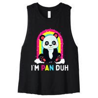 I'm Pan Duh Pansexual Pride Panda Rainbow Flag LGBT Gift Women's Racerback Cropped Tank