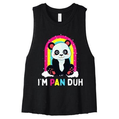 I'm Pan Duh Pansexual Pride Panda Rainbow Flag LGBT Gift Women's Racerback Cropped Tank