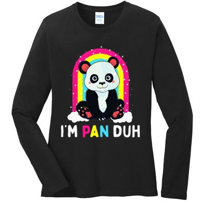 I'm Pan Duh Pansexual Pride Panda Rainbow Flag LGBT Gift Ladies Long Sleeve Shirt