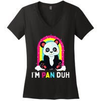 I'm Pan Duh Pansexual Pride Panda Rainbow Flag LGBT Gift Women's V-Neck T-Shirt