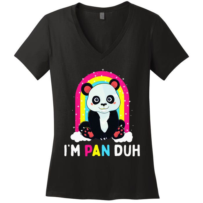 I'm Pan Duh Pansexual Pride Panda Rainbow Flag LGBT Gift Women's V-Neck T-Shirt