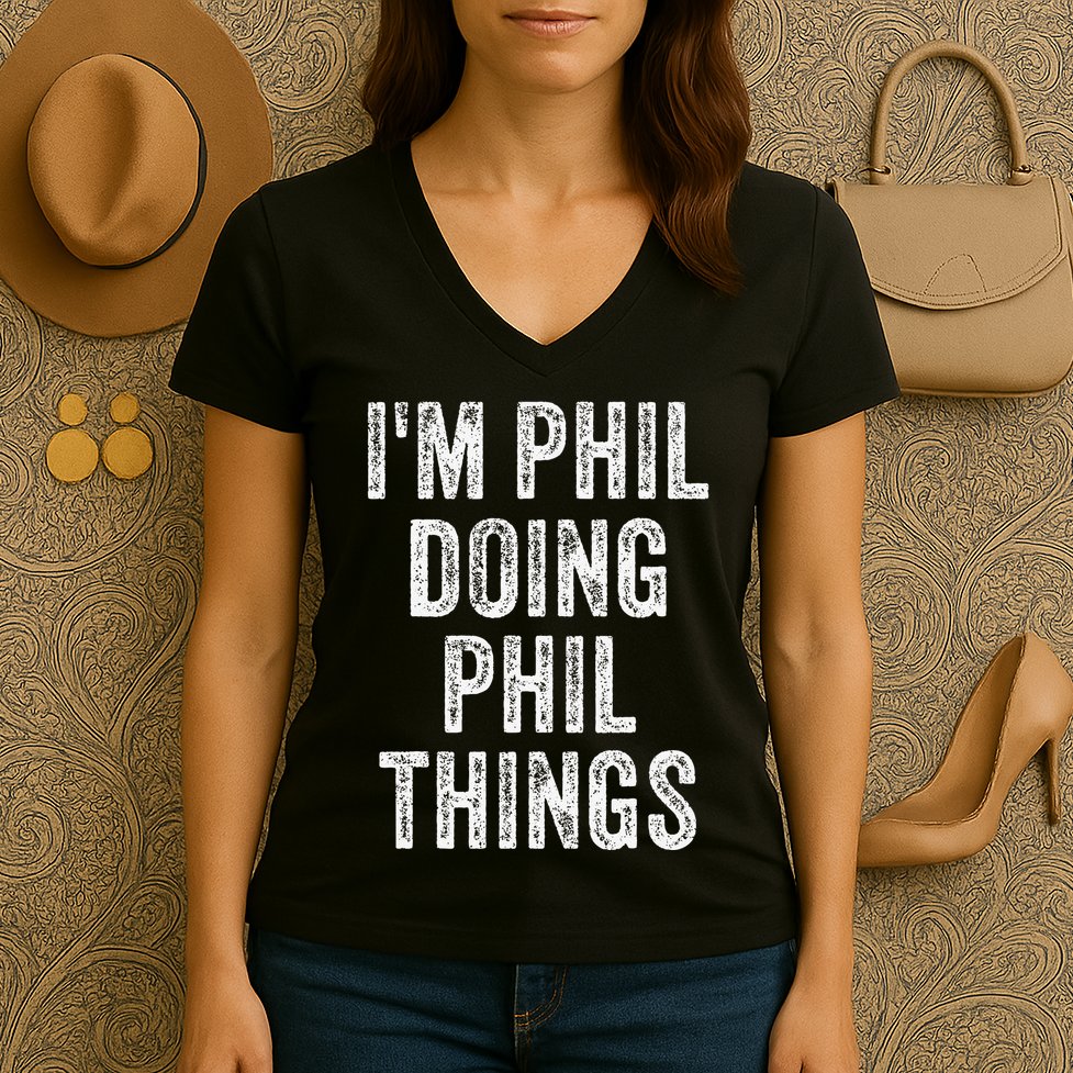I'M PHIL DOING PHIL THINGS Funny Father's Day Dad Husband Women's V-Neck T-Shirt