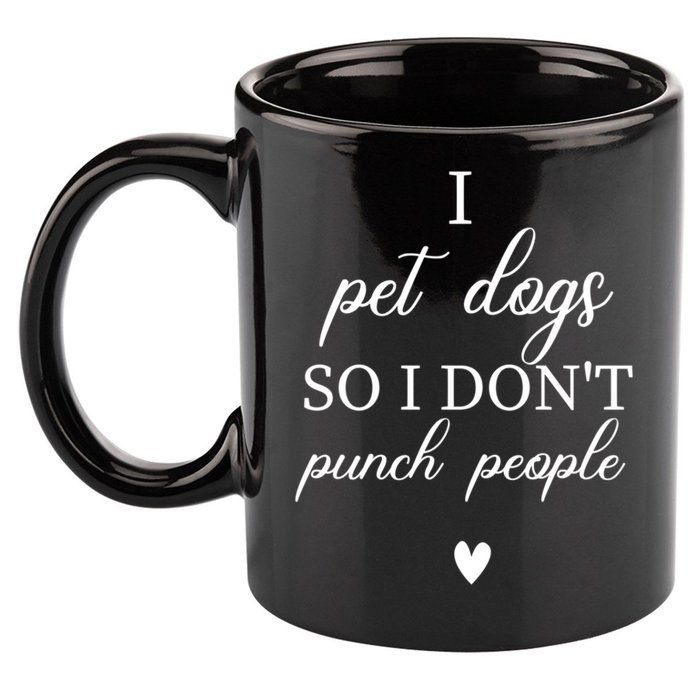 I Pet Dogs So I DonT Punch People Funny Dog Lover 11oz C Handle Ceramic Mug