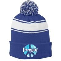 International Peace Day Imagine Funny Love World Graphic Gift Stripe Pom Pom Beanie