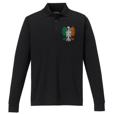 Irish Polish Eagle Flag Meaningful Gift Performance Long Sleeve Polo