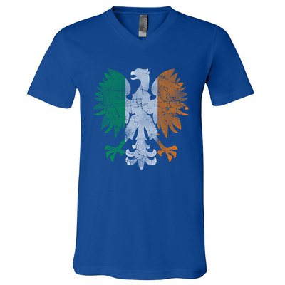 Irish Polish Eagle Flag Meaningful Gift V-Neck T-Shirt