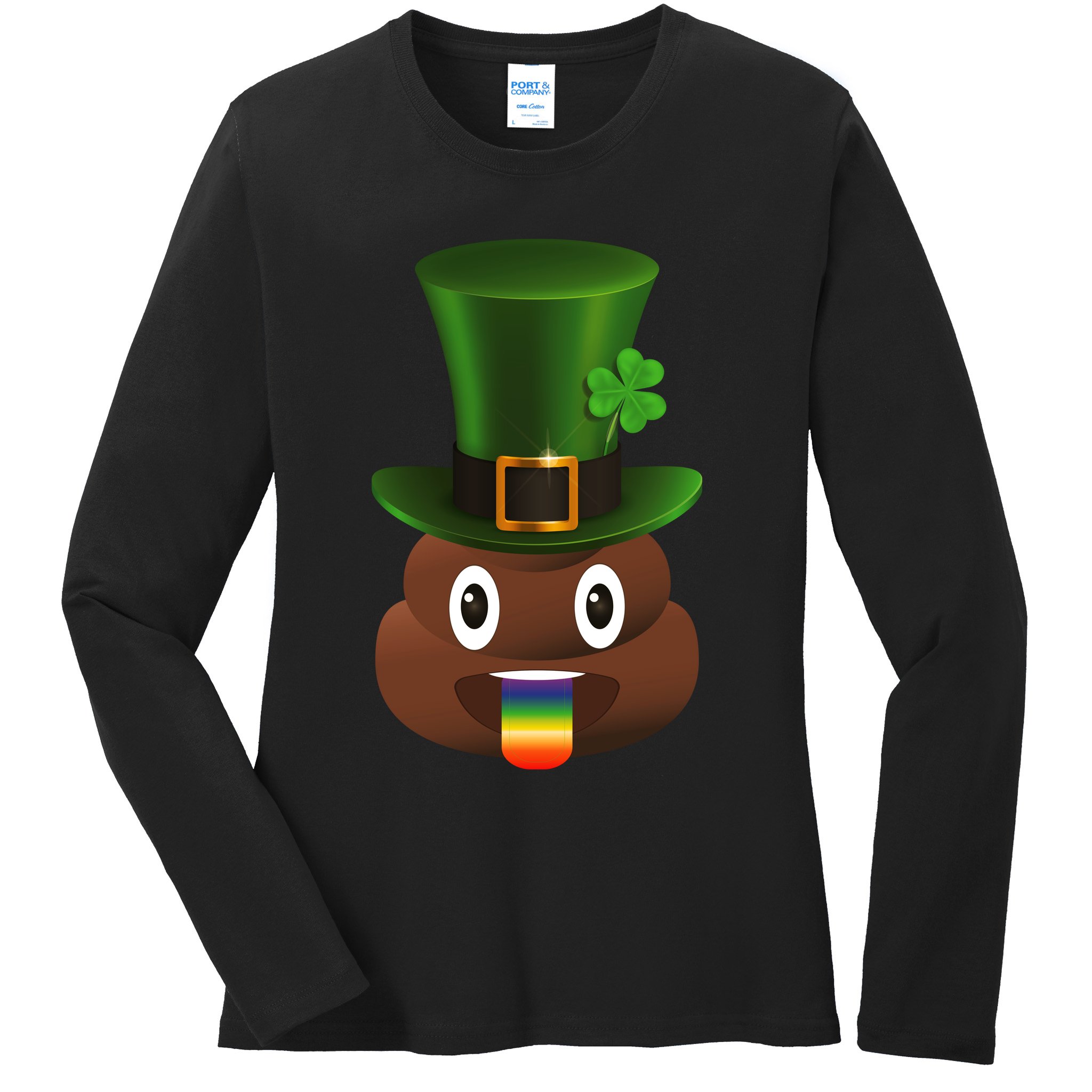 Leprechaun Poop Emoji Ladies Long Sleeve Shirt