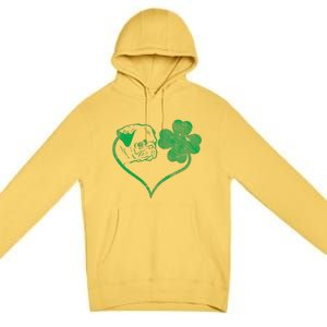 Irish Pug Face Shamrock Clover St Patricks Day Dog Owner Premium Pullover Hoodie