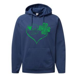 Irish Pug Face Shamrock Clover St Patricks Day Dog Owner Performance Fleece Hoodie