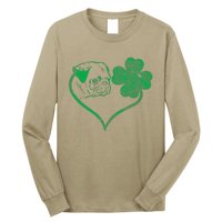 Irish Pug Face Shamrock Clover St Patricks Day Dog Owner Long Sleeve Shirt