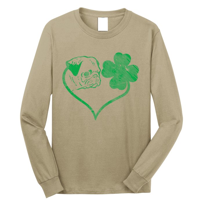 Irish Pug Face Shamrock Clover St Patricks Day Dog Owner Long Sleeve Shirt