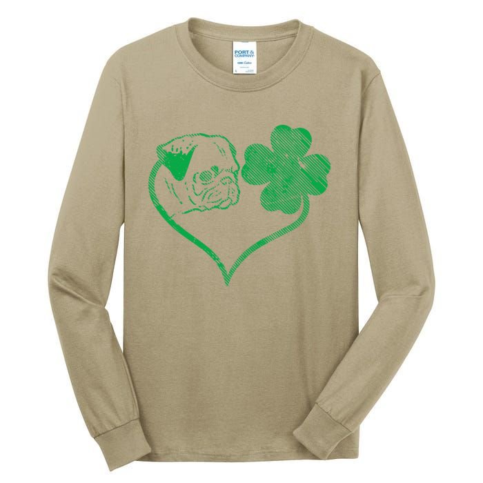 Irish Pug Face Shamrock Clover St Patricks Day Dog Owner Tall Long Sleeve T-Shirt