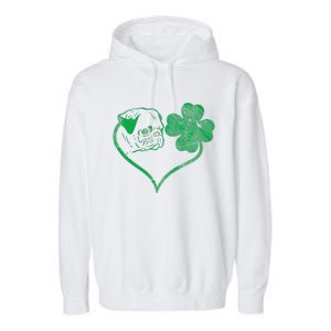 Irish Pug Face Shamrock Clover St Patricks Day Dog Owner Garment-Dyed Fleece Hoodie