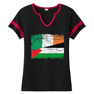 Ireland Palestine Flags Half Irish Half Palestinian Ladies Halftime Notch Neck Tee