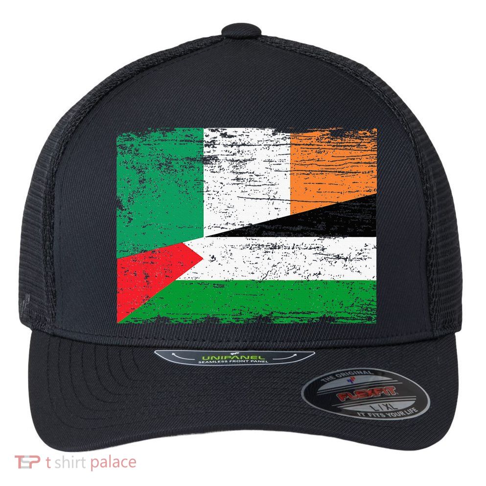 Ireland Palestine Flags Half Irish Half Palestinian Flexfit Unipanel Trucker Cap