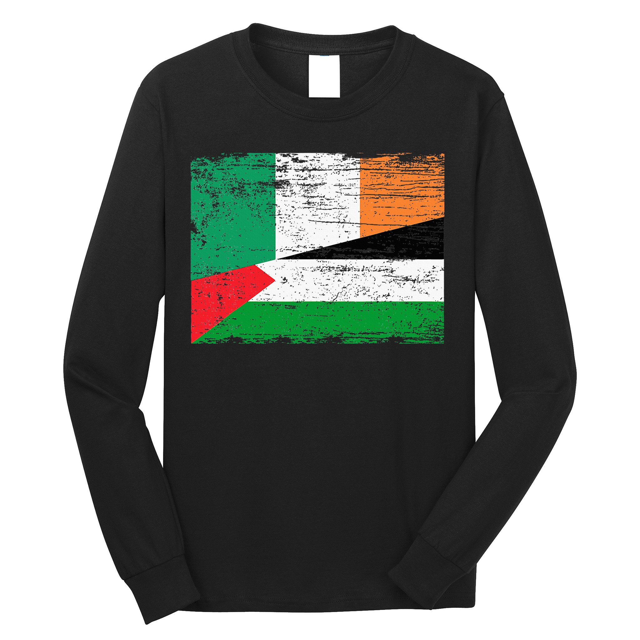 Ireland Palestine Flags Half Irish Half Palestinian Long Sleeve Shirt