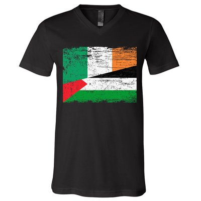 Ireland Palestine Flags Half Irish Half Palestinian V-Neck T-Shirt