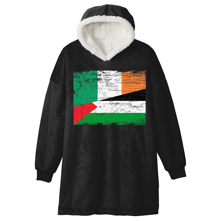 Ireland Palestine Flags Half Irish Half Palestinian Hooded Wearable Blanket