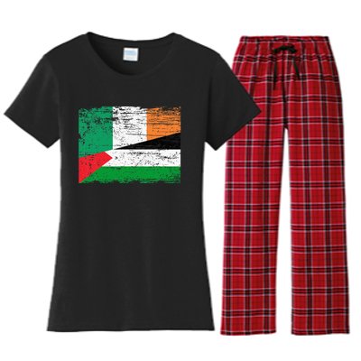 Ireland Palestine Flags Half Irish Half Palestinian Women's Flannel Pajama Set