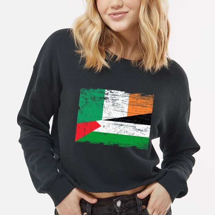 Ireland Palestine Flags Half Irish Half Palestinian Cropped Pullover Crew