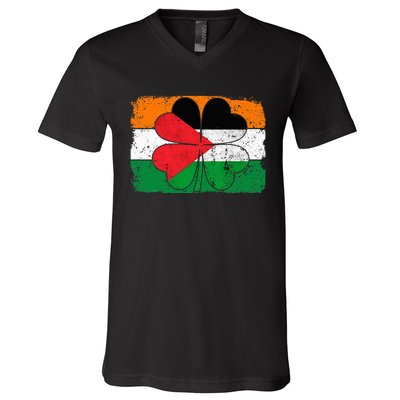 Irish Palestine Flag Ireland Shamrock St Patricks Day V-Neck T-Shirt