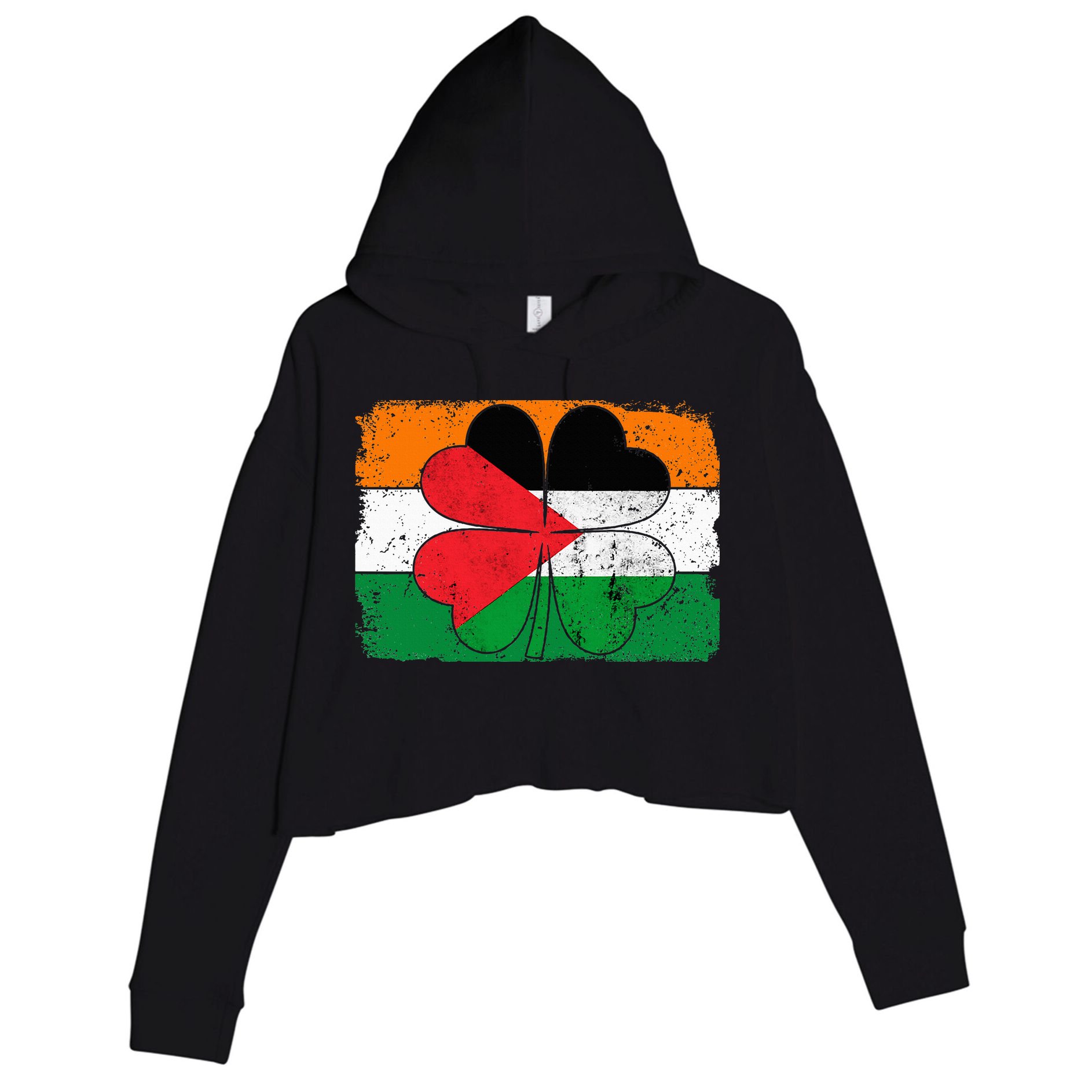 Irish Palestine Flag Ireland Shamrock St Patricks Day Crop Fleece Hoodie
