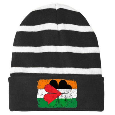 Irish Palestine Flag Ireland Shamrock St Patricks Day Striped Beanie with Solid Band