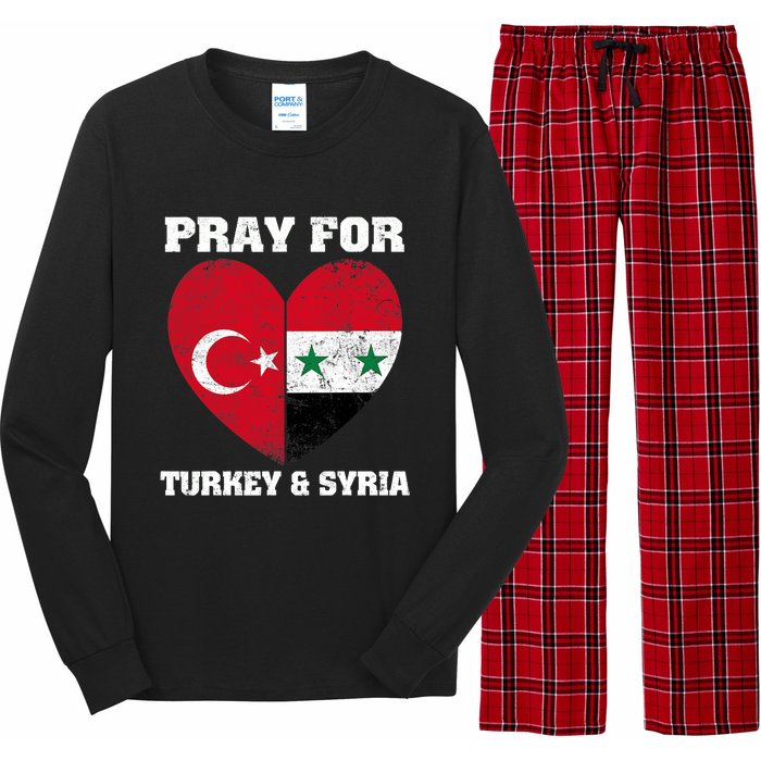 I Pray For Turkey & Syria Flag Heart Turkey Syria Earthquake Long Sleeve Pajama Set