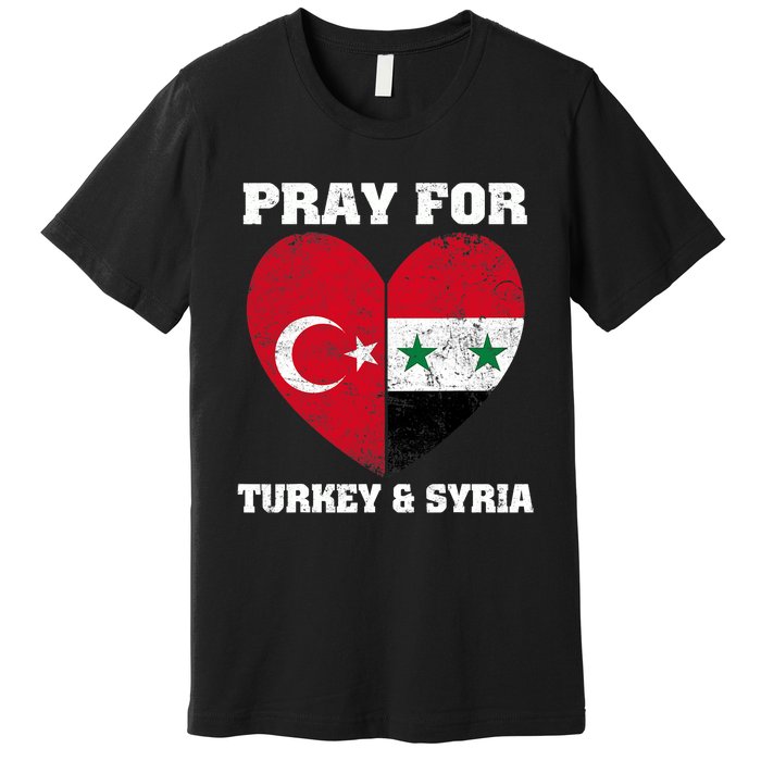 I Pray For Turkey & Syria Flag Heart Turkey Syria Earthquake Premium T-Shirt