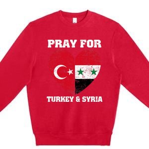 I Pray For Turkey & Syria Flag Heart Turkey Syria Earthquake Premium Crewneck Sweatshirt