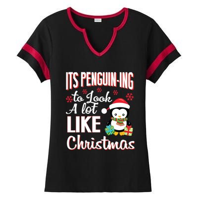 It's Penguincool Gifting To Look A Lot Like Christmas Penguin Meaningful Gift Ladies Halftime Notch Neck Tee