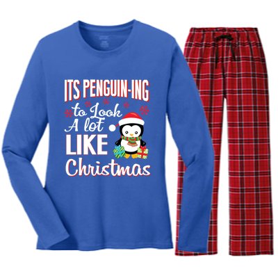 It's Penguincool Gifting To Look A Lot Like Christmas Penguin Meaningful Gift Women's Long Sleeve Flannel Pajama Set 