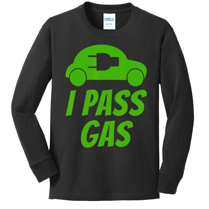 I Pass Gas Funny Electric Car pun EV driver joke Kids Long Sleeve Shirt