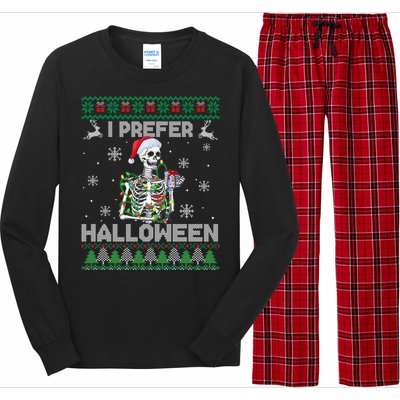 I Prefer Halloween Christmas Funny Skeleton Xmas Gift Long Sleeve Pajama Set