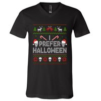 I Prefer Halloween Christmas Sweater Funny Ugly Xmas Holiday V-Neck T-Shirt