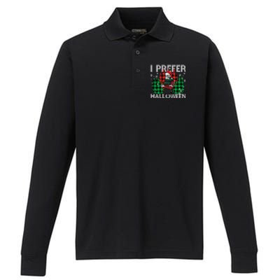 I Prefer Halloween Funny Christmas Skeleton Jumper Ugly Gift Performance Long Sleeve Polo