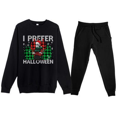 I Prefer Halloween Funny Christmas Skeleton Jumper Ugly Gift Premium Crewneck Sweatsuit Set