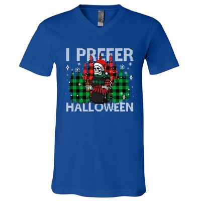 I Prefer Halloween Funny Christmas Skeleton Jumper Ugly Gift V-Neck T-Shirt