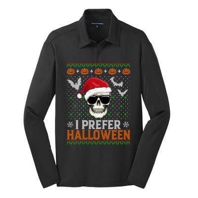 I Prefer Halloween Skull Christmas Sweater Ugly Gift Silk Touch Performance Long Sleeve Polo