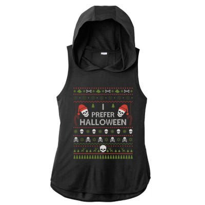 I Prefer Halloween Christmas Sweater Funny Ugly Xmas Holiday Ladies PosiCharge Tri-Blend Wicking Draft Hoodie Tank