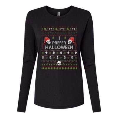 I Prefer Halloween Christmas Sweater Funny Ugly Xmas Holiday Womens Cotton Relaxed Long Sleeve T-Shirt