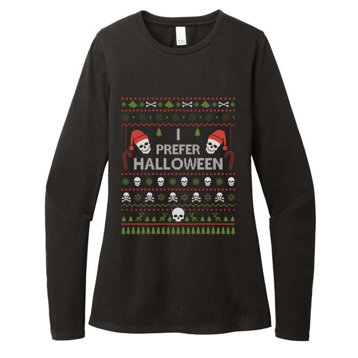 I Prefer Halloween Christmas Sweater Funny Ugly Xmas Holiday Womens CVC Long Sleeve Shirt