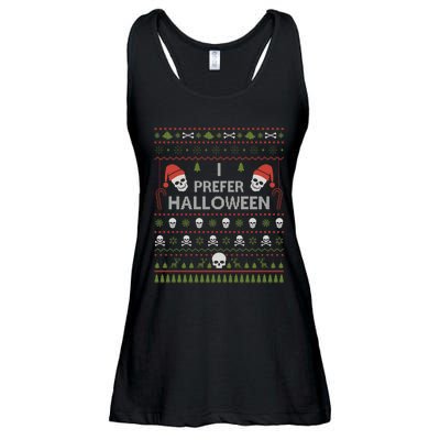 I Prefer Halloween Christmas Sweater Funny Ugly Xmas Holiday Ladies Essential Flowy Tank