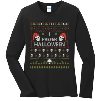 I Prefer Halloween Christmas Sweater Funny Ugly Xmas Holiday Ladies Long Sleeve Shirt