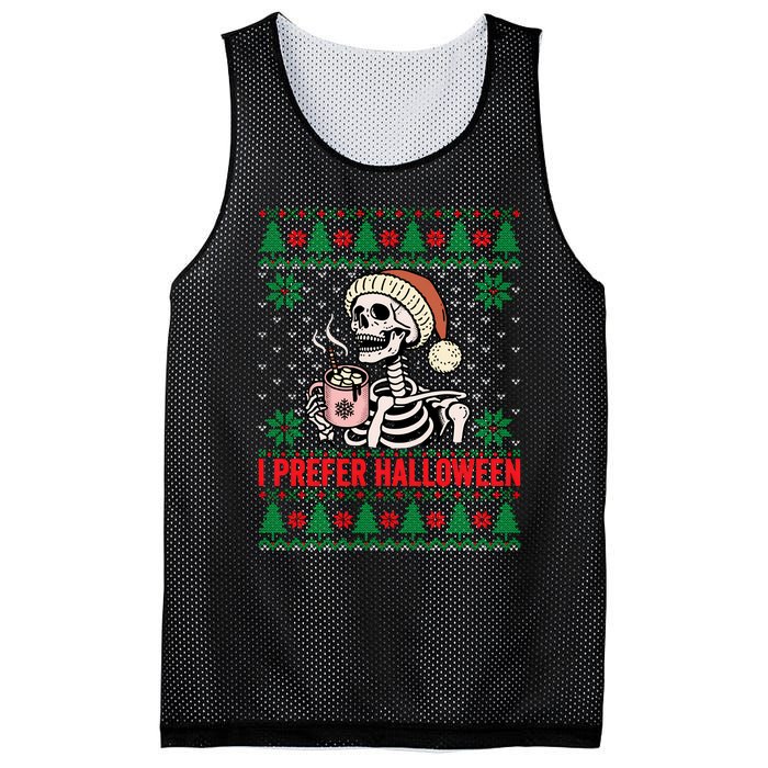 I Prefer Halloween Christmas Sweater Funny Holiday Ugly Xmas Sweatshirt Mesh Reversible Basketball Jersey Tank