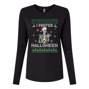 I Prefer Halloween Christmas Funny Skeleton Xmas Gift Womens Cotton Relaxed Long Sleeve T-Shirt