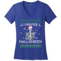 I Prefer Halloween Christmas Funny Skeleton Xmas Gift Women's V-Neck T-Shirt