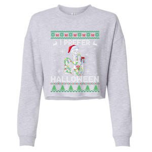 I Prefer Halloween Christmas Funny Skeleton Xmas Gift Cropped Pullover Crew