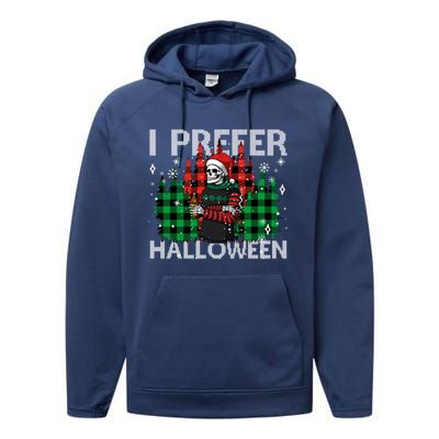 I Prefer Halloween Funny Christmas Skeleton Jumper Ugly Gift Performance Fleece Hoodie