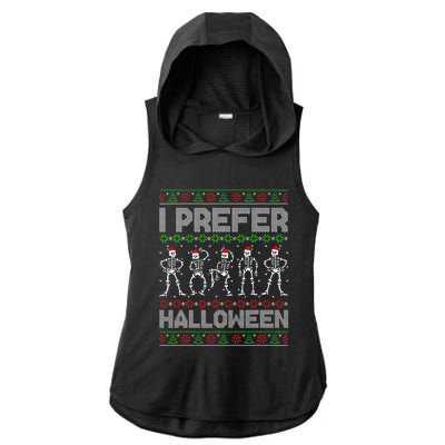 I Prefer Halloween Christmas Funny Ugly Xmas Sweater Holiday Ladies PosiCharge Tri-Blend Wicking Draft Hoodie Tank